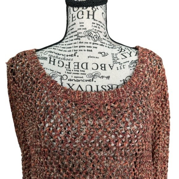Ruby Rd. Bronze mix Metallic open crochet tie-waist crew neck sweater sz 2x EUC - Picture 4 of 12